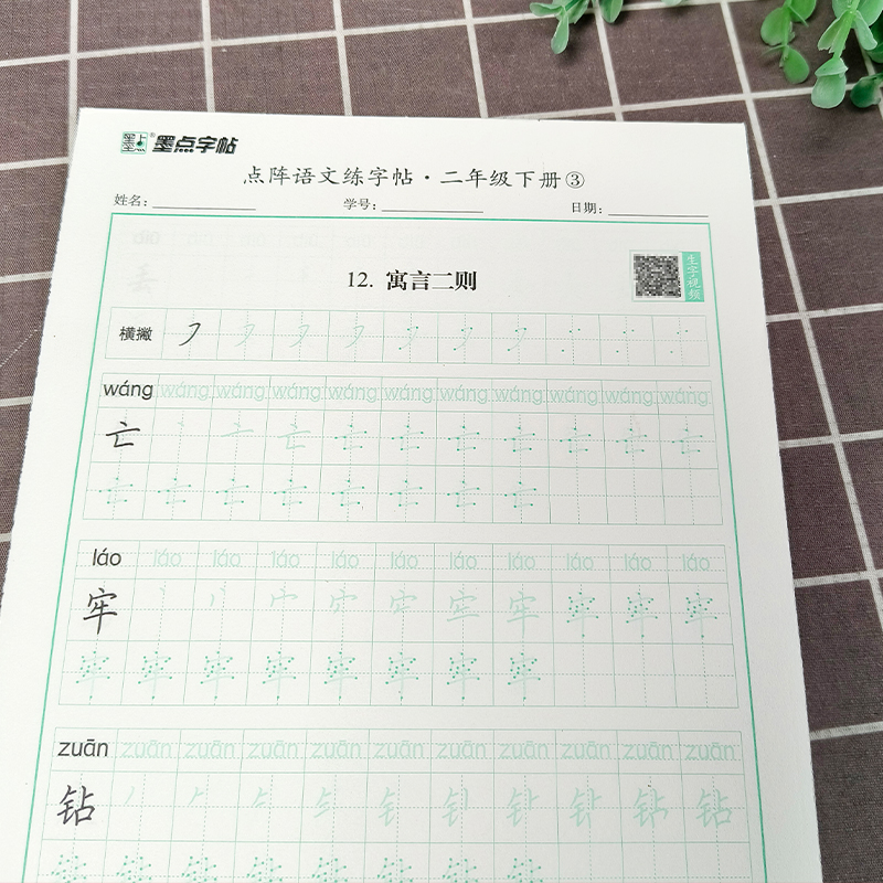 墨点字帖点阵语文练字帖二年级下册1荆霄鹏手写视频教学每日一练笔画笔顺语文生字同步人教版专用练习册写字硬笔楷书练字本书籍-图2