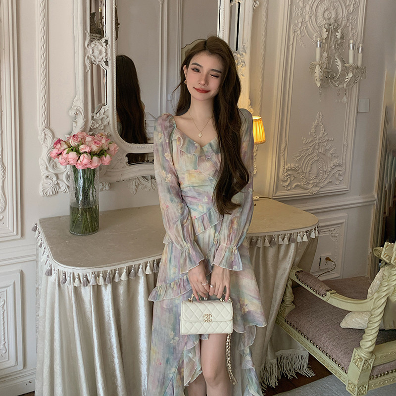 AM NANA法式气质雪纺碎花长袖连衣裙温柔风小个子仙女绝美长裙子,淘宝优惠券,粉丝福利购,淘宝优惠卷