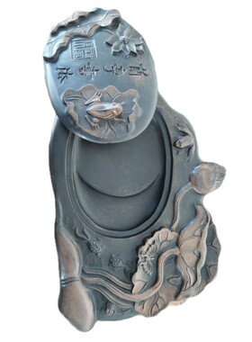 特价包邮山西澄泥砚文房四宝画画写字带盖子做旧兰亭荷花学生砚台