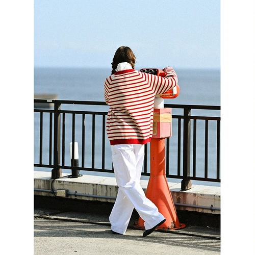 Зимняя японская школьная юбка, трикотажный красный свитер, увеличенная толщина, круглый воротник