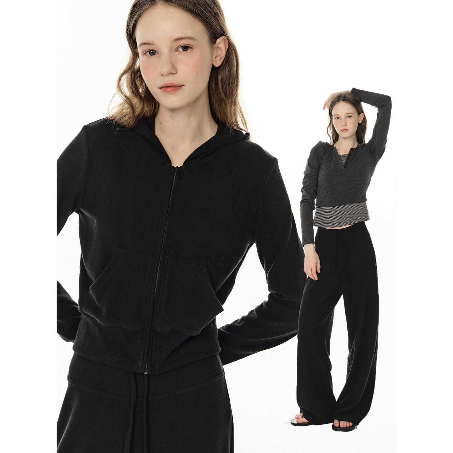 UNRETRO 首发时尚套装 绿色运动拉链卫衣女+抽绳直筒休闲裤两件套,淘宝优惠券,粉丝福利购,淘宝优惠卷