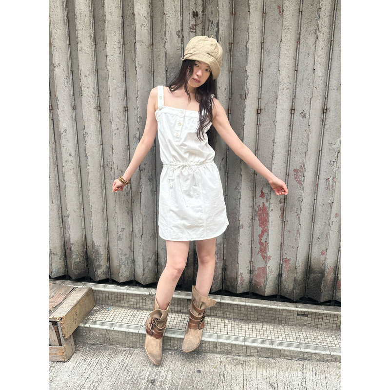 【清仓】UNRETRO【半开衫设计感】复古辣妹风抽绳背带连衣裙女夏