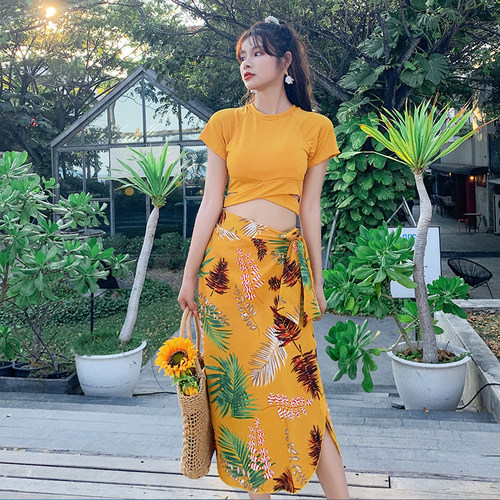 仙女范泳衣女三件套大披纱性感比基尼遮肚显瘦分体保守超仙游泳衣 - 图0