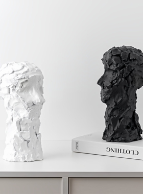 北欧抽象人头半身像树脂黑白摆件