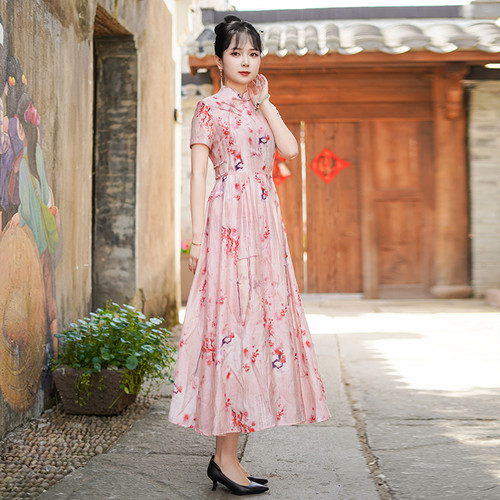 如意风夏季新款新中式连衣裙修身收腰漂亮长款奥黛送考旗袍25R626 - 图2