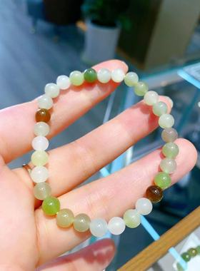 福瑞祥  天然和田玉手链三彩6mm带证书    特价包邮