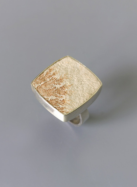 人间朝暮 叶落惊秋 美拉德925银极简风个性时尚方形树枝石戒指女