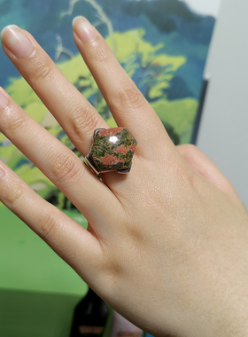 925银手工花绿宝石中指食指戒指