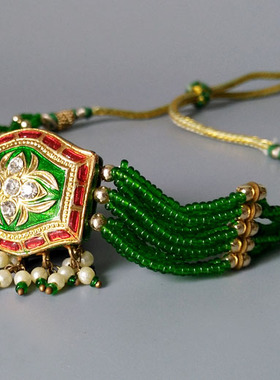 印度绿色珐琅彩描金流苏礼物项链