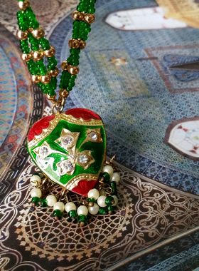 棉麻波西米亚风花卉琉璃流苏项链