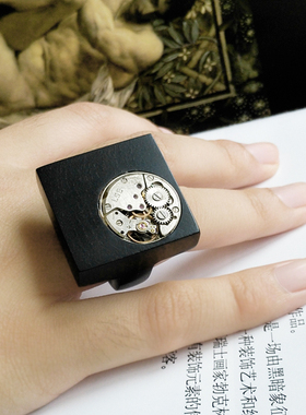 独家原创欧美风方形黑檀木戒指
