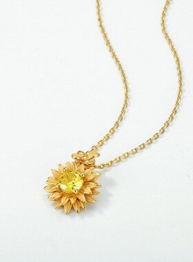 FORGARY「向日葵」S925纯银镀真金手工拉丝吊坠ins风太阳花锁骨链