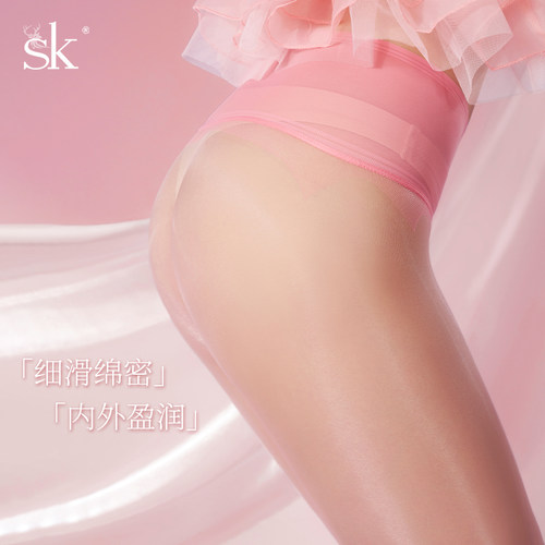 SK「洙光.樱花」马油丝袜女夏季超薄油亮性感粉网纱无缝裆连裤袜 - 图0
