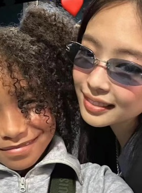 Jennie同款y2k方形无框蓝色墨镜