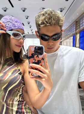 防晒猫眼千禧风男女蓝色发箍墨镜