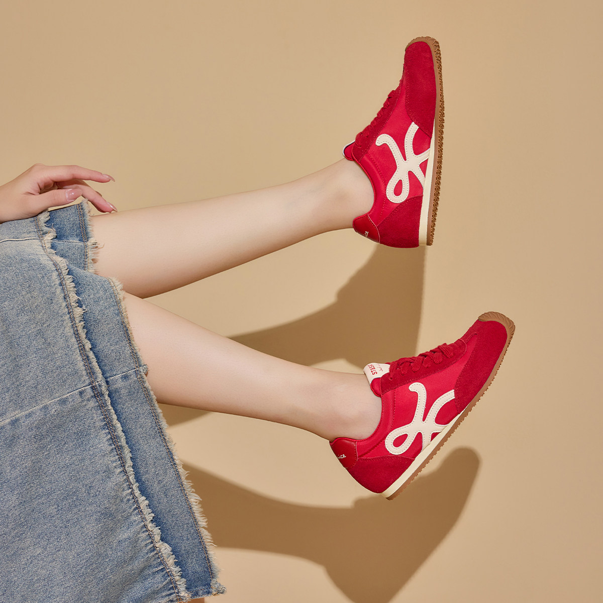 kappa卡帕板鞋网面新款女鞋学生厚底红鞋子休闲运动鞋百搭德训鞋