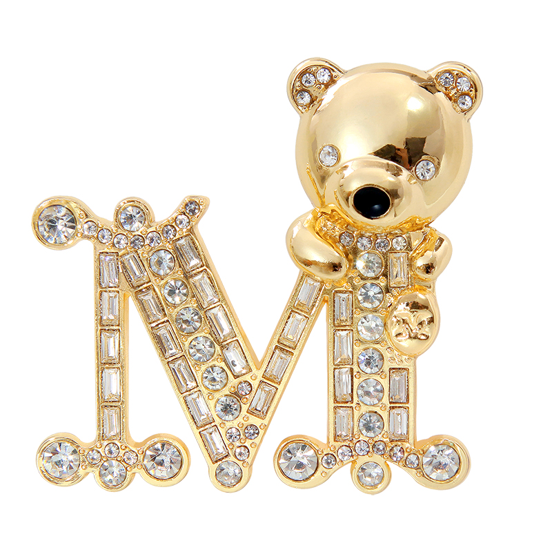 气质字母M胸针小香风高级感轻奢金色小熊别针设计感小众西装配饰 - 图3