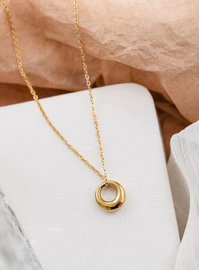 小圆环项链女钛钢不掉色洗澡不用摘简约冷淡风秦岚明星同款锁骨链