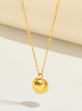 小胖福项链女钛钢不掉色小可爱金墩墩祥云福袋实心锁骨链毛衣链