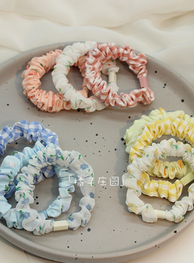 夏日格子彩色小肠圈清爽纱布发圈