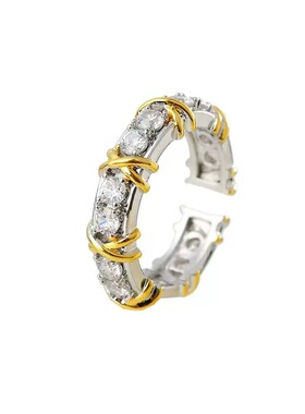 双色交叉微镶锆石开口食指戒指女轻奢小众设计感指环