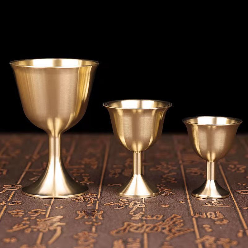 新年礼品黄铜聚餐聚会铜杯白酒专用威士忌酒杯纯黄铜高脚杯红酒杯-图2