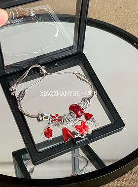 跨境小众手链女设计感串珠不锈钢手链小熊蝴蝶结镂空闪钻魅力手链