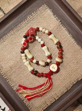 新中式国风苹果串珠编绳陶瓷手链小众设计高颜值手作百搭情侣款