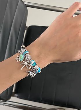 潘家水母吊坠串珠手镯跨境时尚海洋风不锈钢手链DIY手环厂家批发