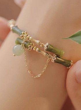 【青梅煮酒】新中式国风竹节和田玉手镯女ins小众设计手链如意