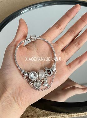 潘家风格皇冠小熊镀925银手链女小众高级感手环DIY串珠蛇骨链手饰