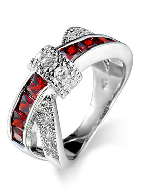 时尚款彩色锆石首饰戒指女交叉形状饰品手饰时尚设计感日常指环