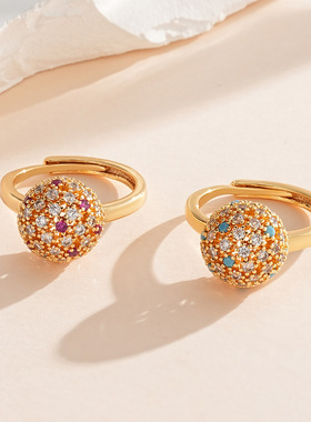 轻奢彩宝镶锆开口女士戒指