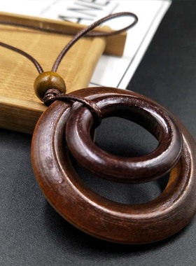 文艺复古森女双圈木质毛衣链