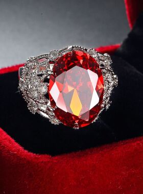 超大石榴红锆石戒指女款超闪
