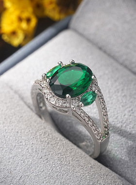 轻奢彩锆石女指环欧美时尚满钻椭圆形装饰戒指派对礼服配饰品日常