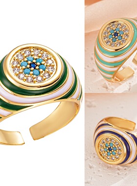 恶魔之眼珐琅镀18K金开口戒指