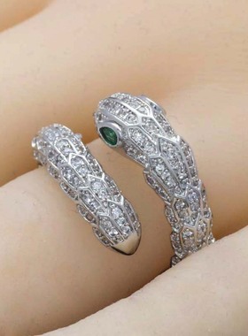 轻奢复古灵蛇镶钻开口戒指