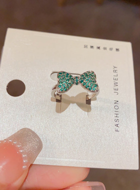 日韩轻奢满钻蝴蝶结开口戒女