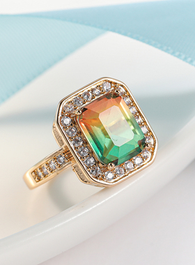 欧美新款碧玺水晶戒指欧美外贸热销绿色锆石饰品创意女红色手饰