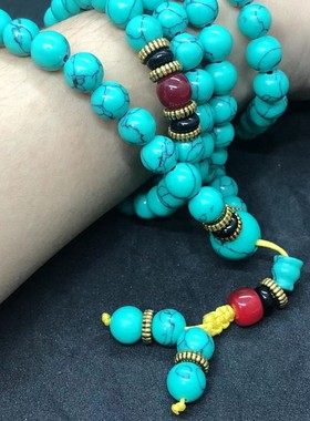 藏式佛珠108颗合成绿松石手串