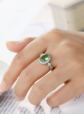 气质时尚彩色椭圆形锆石饰品女百搭指环戒指典雅轻奢复古日常通勤