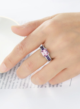 热销方形锆石紫色女士结婚戒指