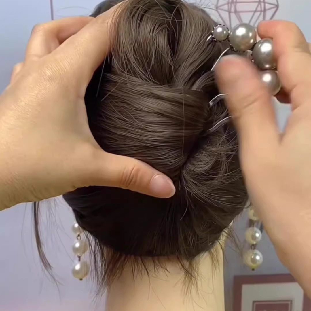 2025新款气质U型珍珠发簪女后脑勺丸子头发钗子盘发神器插梳发饰,淘宝优惠券,粉丝福利购,淘宝优惠卷