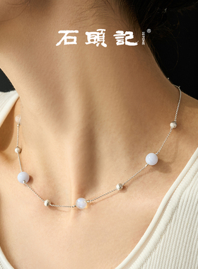 月光石项链蓝纹玛瑙锁骨链