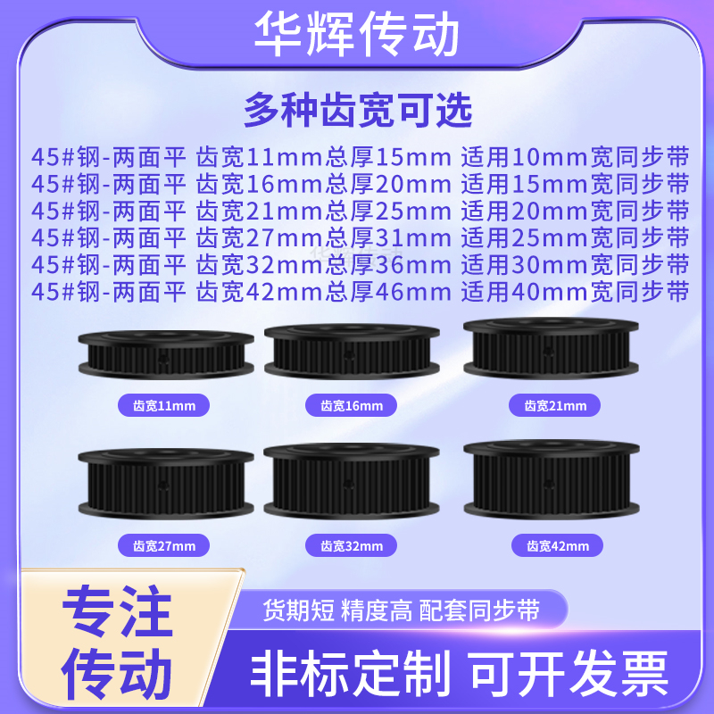 同步带轮S5M36齿钢黑A齿宽21/27内孔101214152045号钢同步轮钢S5M - 图0