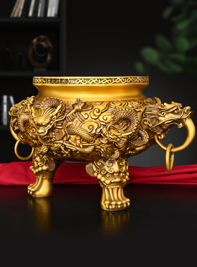 纯铜香炉盘龙香薰炉插香九龙小中大号复古摆件桌面中式办公室装饰