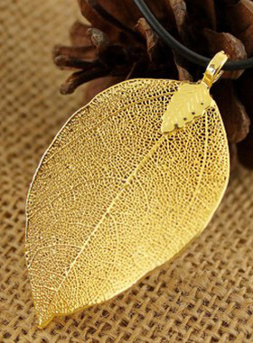 金叶子镀24k菩提叶吊坠树叶情侣