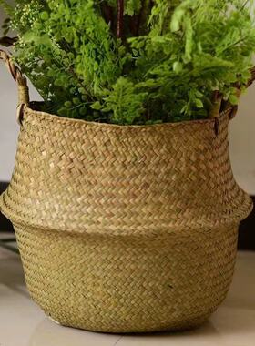 北欧草编花盆花篮植物大号桌面家