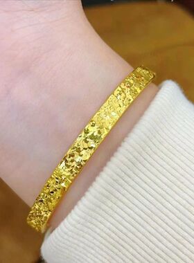 爆闪碎碎冰手镯沙金碎冰冰戒指实心闭口手环女气质节日礼物